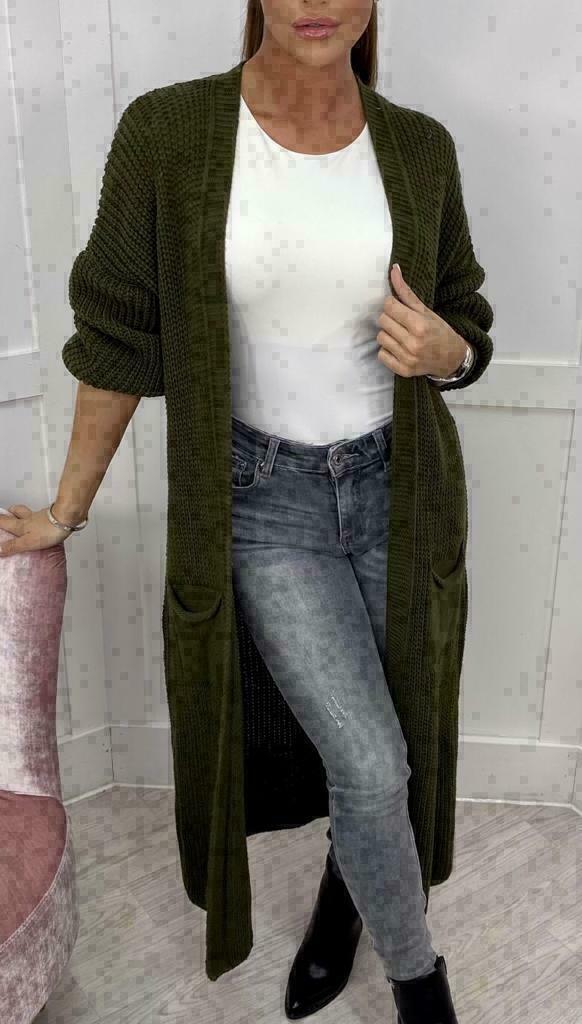 Solid Color Knitwear Pocket Cardigan Mid-length Sweater