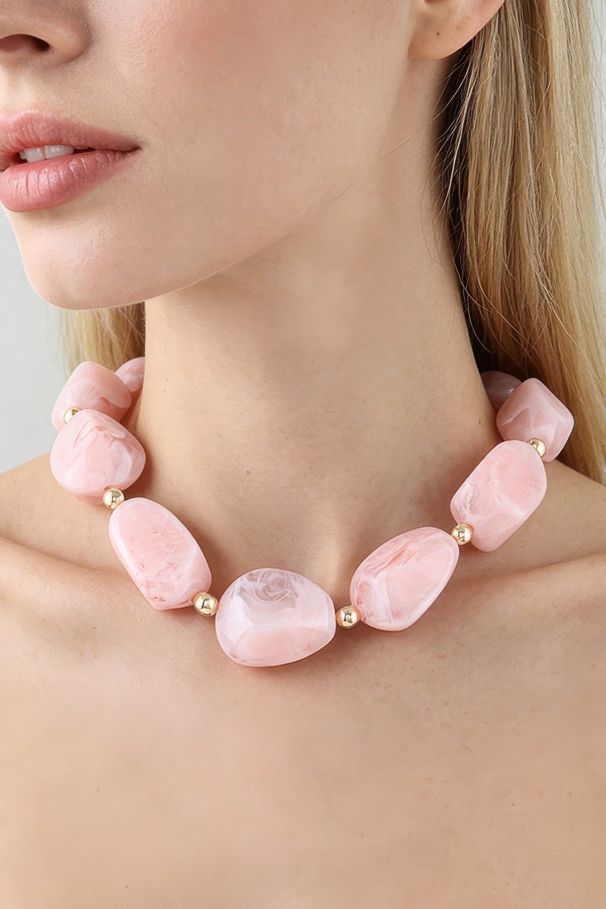 Multi Marble Stone Beaded Statement Necklace