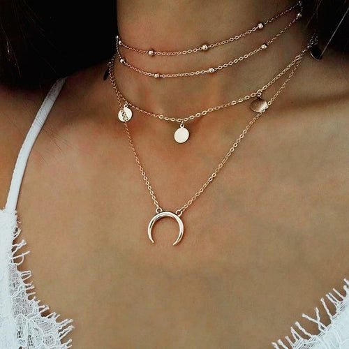 Crescent Horn Moon Layered Necklace