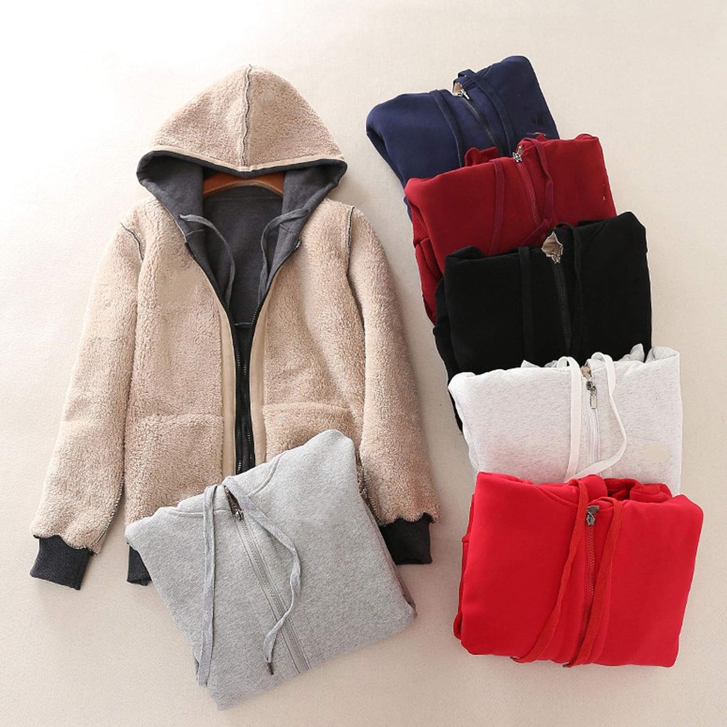 Women'S Full Zip Fleece Hoodie Warm Sherpa Lined Sweatshirt Winter Jackets with Pockets